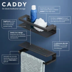 Tiger Douchemand Met Handdoekhouder Caddy Zw 20 Tiger Douchemand Met Handdoekhouder Caddy Zw -Badkamer Winkel 123 1280