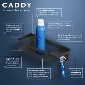 Tiger Douchemand Met Haak Caddy Zwart 8 Tiger Douchemand Met Haak Caddy Zwart - Afbeelding 8