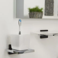 Tiger Bekerhouder Zenna Hangend Met Beker Chroom/Wengé -Badkamer Winkel 123 1538