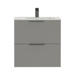 Tiger Badkamermeubel Studio 60 Cm Mat Grijs Met Polybeton Wastafel Hoogglans Wit En Profielgrepen