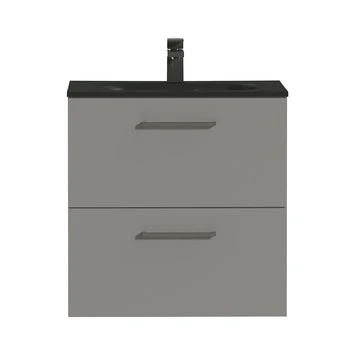 Tiger Badkamermeubel Studio 60 Cm Mat Grijs Met Polybeton Wastafel Mat Zwart En Vierkante Grepen 1 Tiger Badkamermeubel Studio 60 Cm Mat Grijs Met Polybeton Wastafel Mat Zwart En Vierkante Grepen