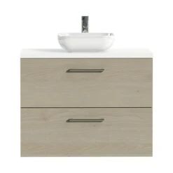 Tiger Badkamermeubel Studio 80 Cm Naturel Eik Met Keramische Waskom Hoogglans Wit En Ronde Grepen