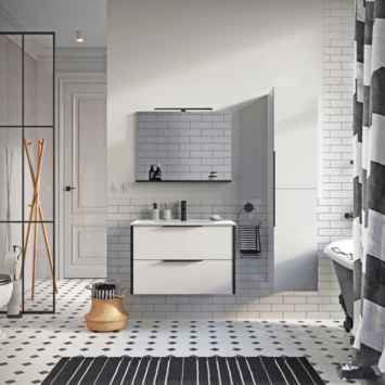 Atlantic Badmeubelset Aria met Spiegel En Witte wastafel 80cm Mat Wit 2 Atlantic Badmeubelset Aria met Spiegel En Witte wastafel 80cm Mat Wit - Afbeelding 2