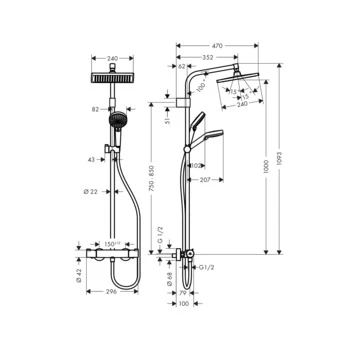 Hansgrohe Regendoucheset Met Thermostatische Douchekraan Crometta E240 Varia 2 Hansgrohe Regendoucheset Met Thermostatische Douchekraan Crometta E240 Varia - Afbeelding 2