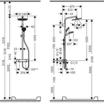 Hansgrohe Regendoucheset Met Thermostatische Douchekraan Crometta S240 Varia 2 Hansgrohe Regendoucheset Met Thermostatische Douchekraan Crometta S240 Varia - Afbeelding 2