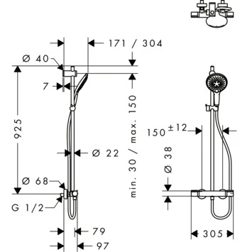 Hansgrohe Doucheset MySelect S 150 Met Thermostatische Douchekraan 4 Douchestanden 3 Hansgrohe Doucheset MySelect S 150 Met Thermostatische Douchekraan 4 Douchestanden - Afbeelding 3