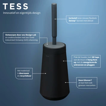 Tiger Toiletborstelhouder TESS Met Swoop Borstel Flexibel Zwart/antraciet 8 Tiger Toiletborstelhouder TESS Met Swoop Borstel Flexibel Zwart/antraciet - Afbeelding 8