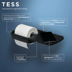 Tiger Toiletrolhouder TESS Met Planchet Zwart/antraciet -Badkamer Winkel 123 3534