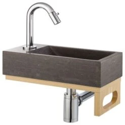 Atlantic Fonteinset Brody Links Zwart Natuursteen 36x18x9 Cm -Badkamer Winkel 123 3913