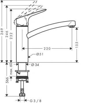 Hansgrohe Keukenkraan MySport M Met Hendel Chroom 4 Hansgrohe Keukenkraan MySport M Met Hendel Chroom - Afbeelding 4