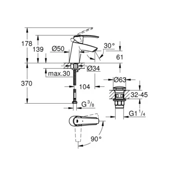 Grohe Wastafelkraan Start S Met Hendel En Waste Chroom 2 Grohe Wastafelkraan Start S Met Hendel En Waste Chroom - Afbeelding 2
