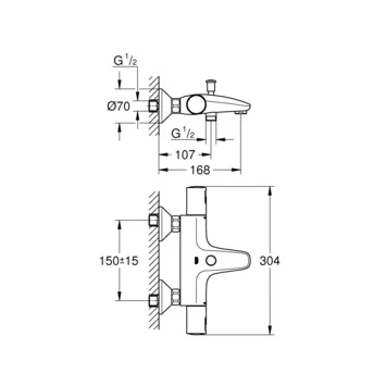 Grohe Thermostatische Badkraan Precision Start Chroom 15 Cm 2 Grohe Thermostatische Badkraan Precision Start Chroom 15 Cm - Afbeelding 2
